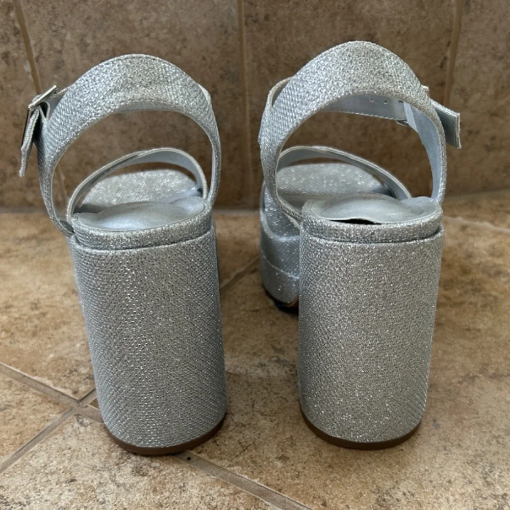 Silver Glitter Platform Sandals - Women's Dress Heels